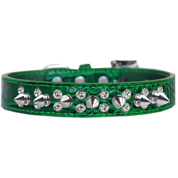 Mirage Pet Products Double Crystal & Spike Croc Dog CollarEmerald Green Size 20 720-18 EGC20